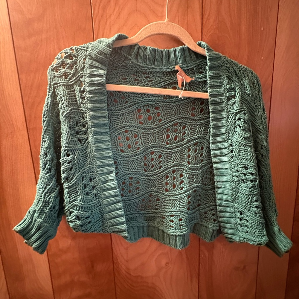 Forever 21 Teal Open-Knit Crochet Cardigan Shrug